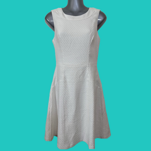 WHBM Elegant White Textured Knee Length Dress SKU0188